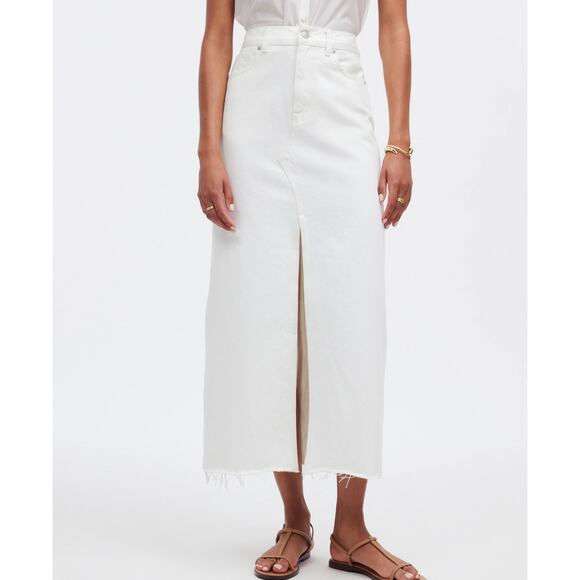 NWT Madewell The Rilee Denim Midi Skirt In Tile White Size 33 - Picture 2 of 8